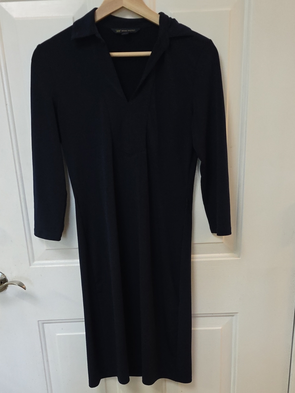 Brooks Brothers Black Midi Knit Collared Dress